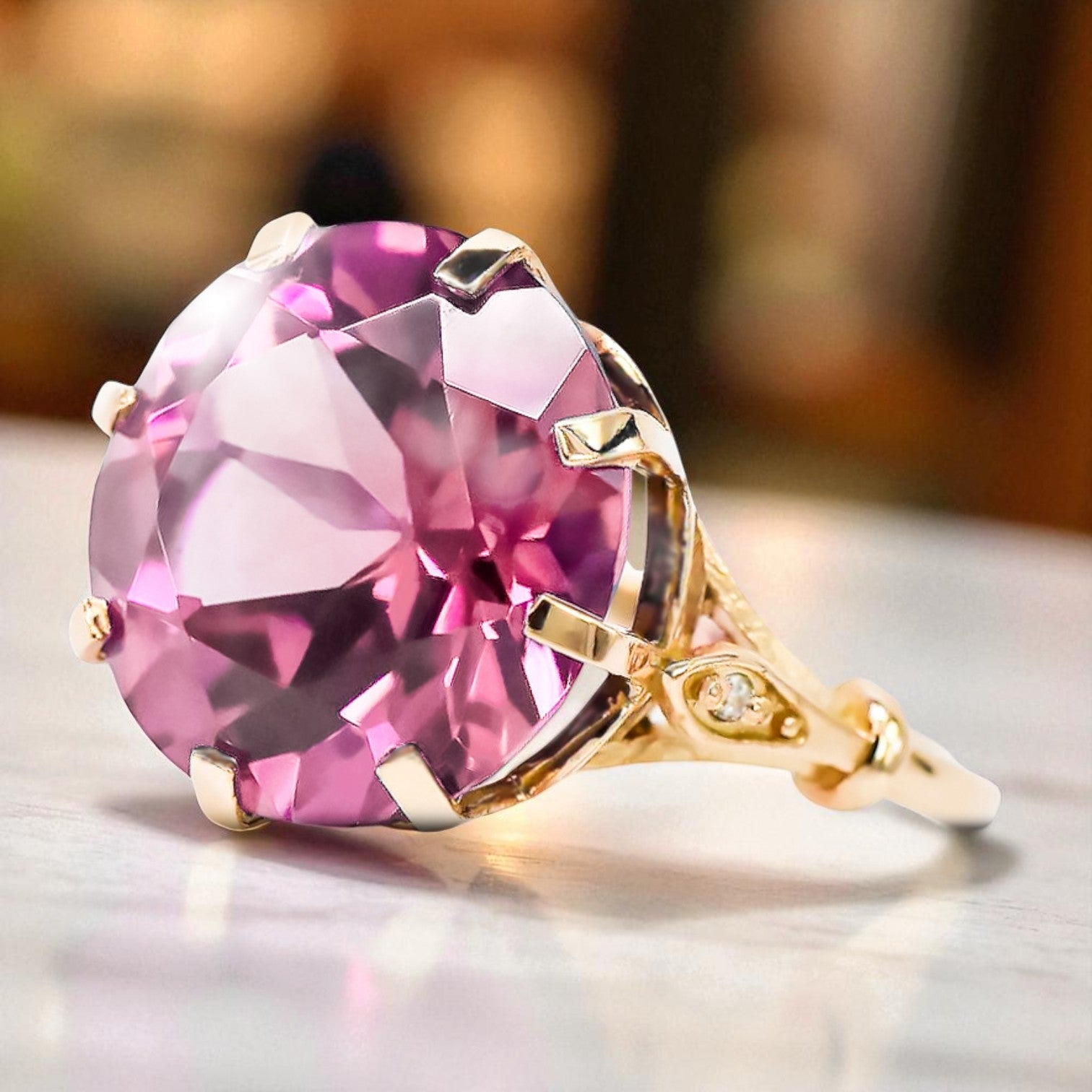 Original Vintage 14K Rose Gold Amethyst Ring Vintage style vrc073r vrc073r-am