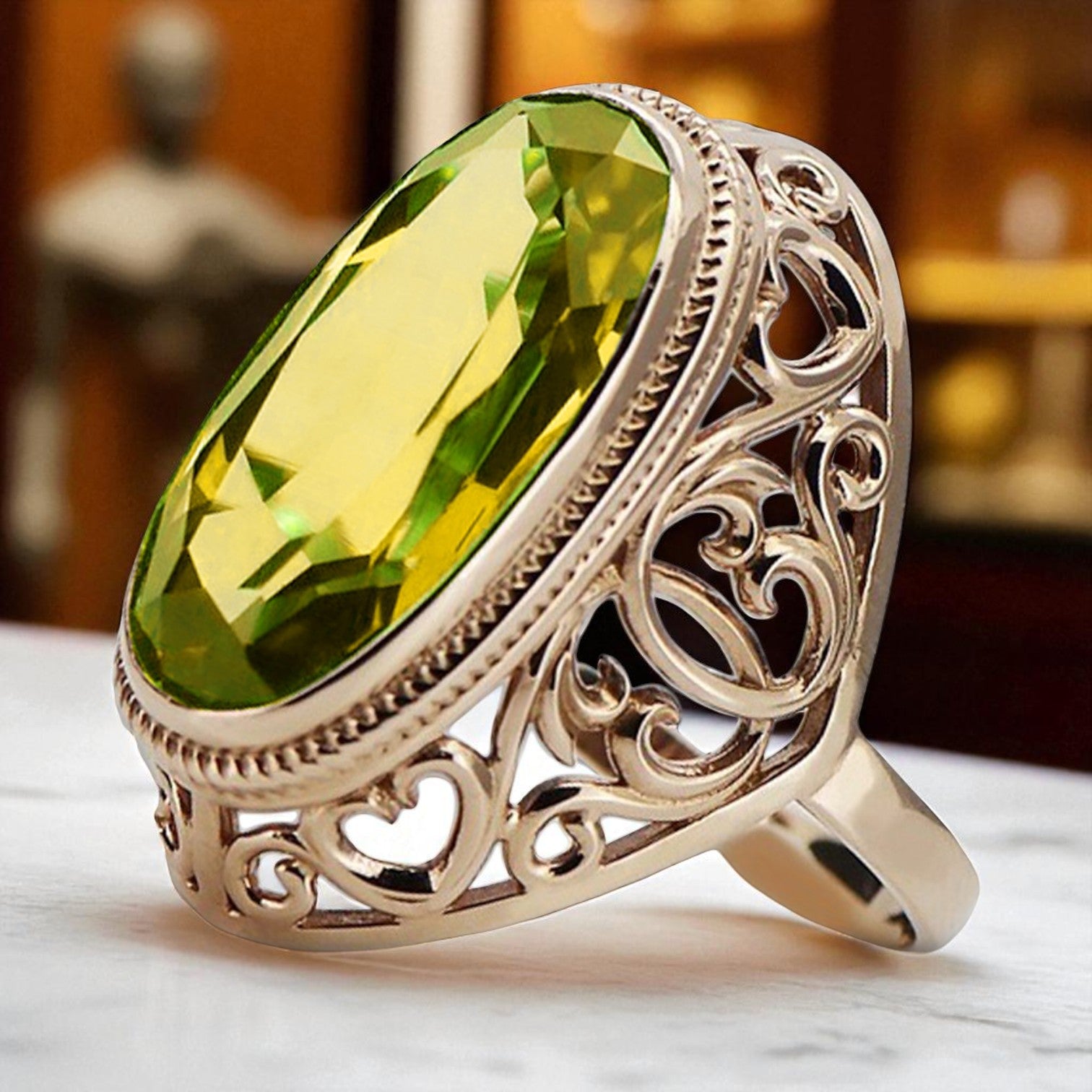 14k Rose Gold Vintage Peridot Ring vrc184r-yp