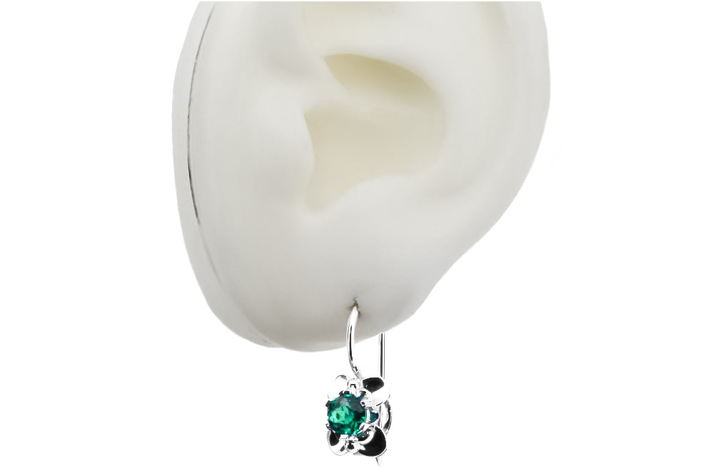 Vintage silver 925 Emerald earrings vec116s Russian Soviet style vec116s-em