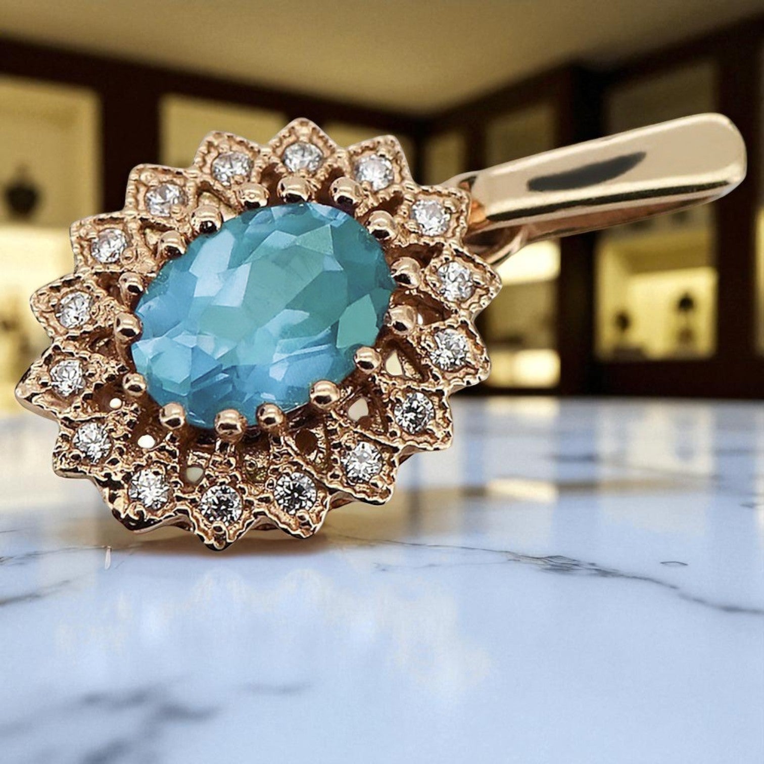 Vintage rose pink 14k 585 gold aquamarine pendant vpc018 Vintage vpc018r-aq