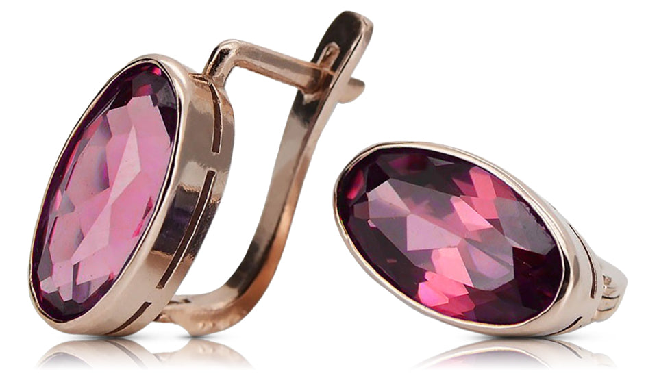 Rose pink 14k 585 gold ruby earrings vec001 Vintage Russian Soviet style