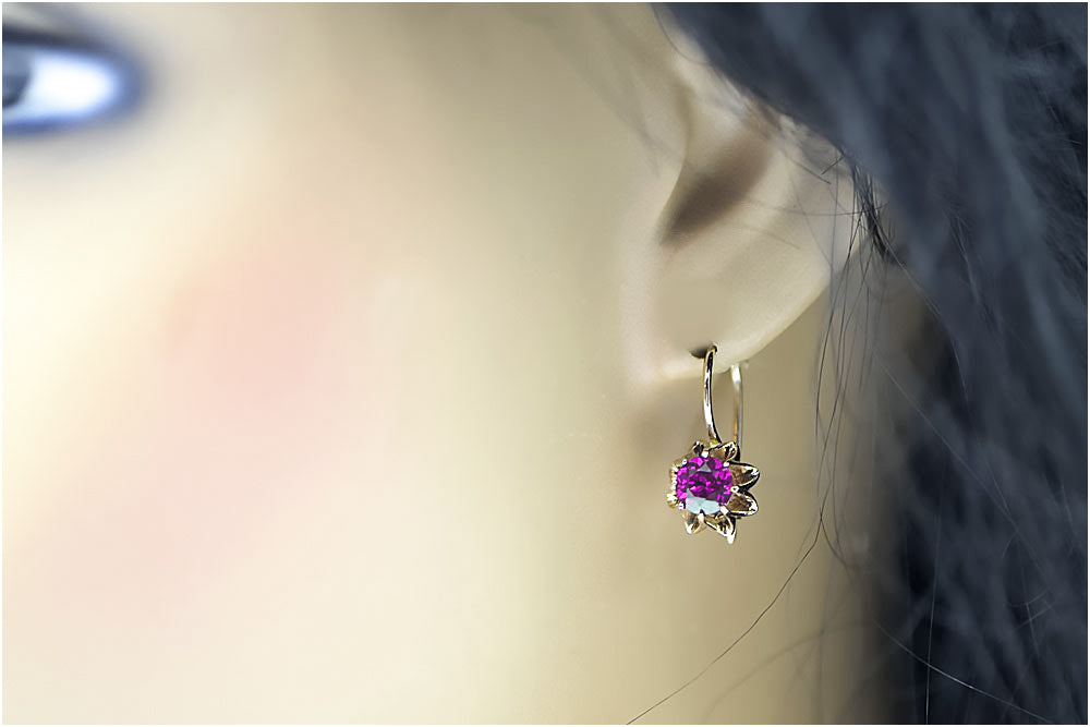 Rose pink 14k 585 gold amethyst earrings vec092 Vintage vec092r-am