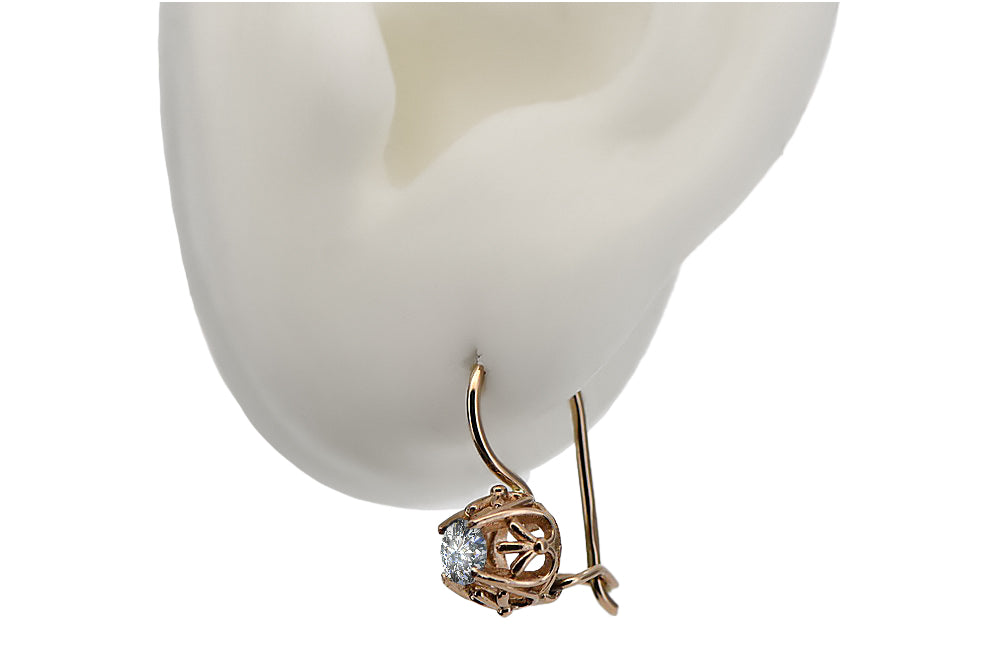 Earrings Vintage craft Zircon Original Vintage 14K Rose Gold vec145r