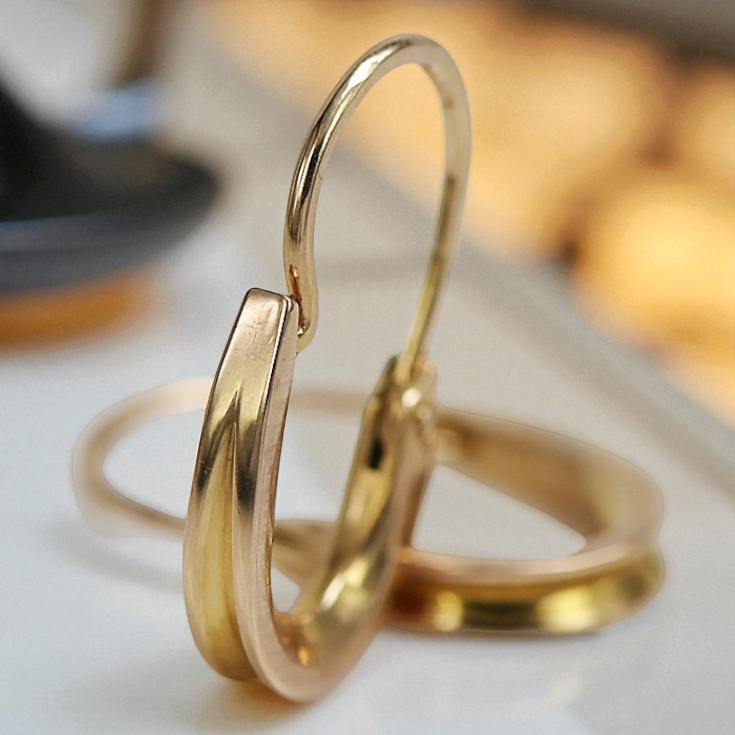 Vintage rose pink 14k 585 gold Vintage Hoops earrings ven095