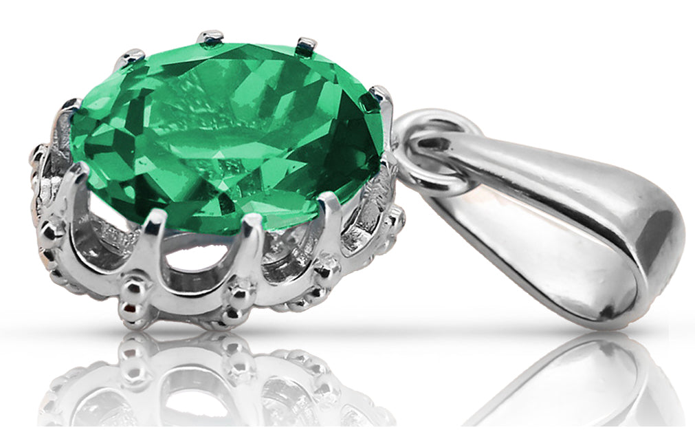 Pendant Emerald Sterling silver 925 Vintage Jewlery vpc008s vpc008s-em