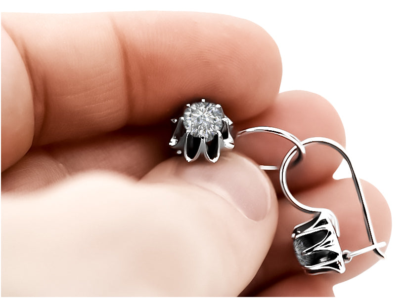 Vintage 925 Silver zircon earrings vec092s Russian Soviet style vec092s-zi