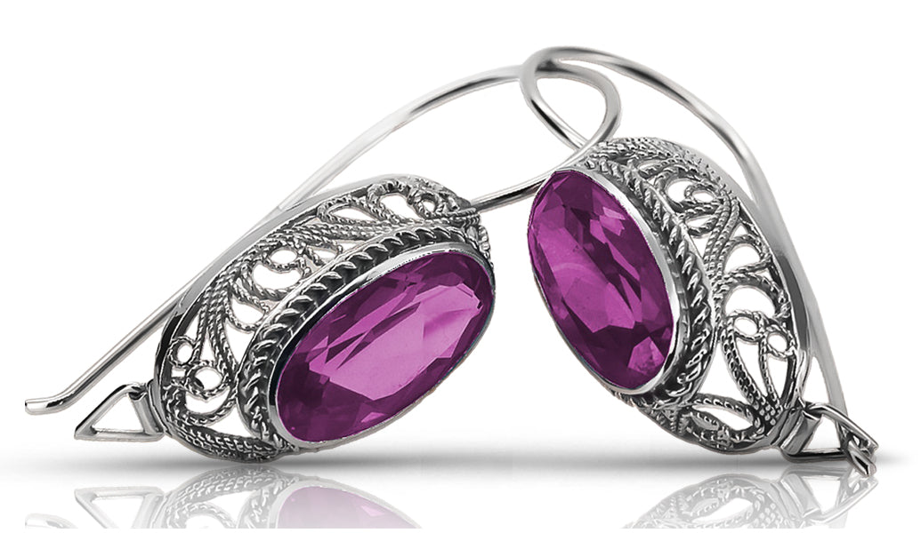Vintage silver 925 amethyst earrings vec023s Russian Soviet style vec023s-am