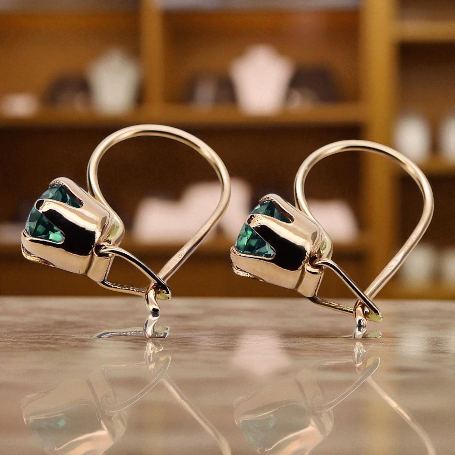 Emerald Original Vintage 14K Rose Gold Earrings Vintage style vec056r