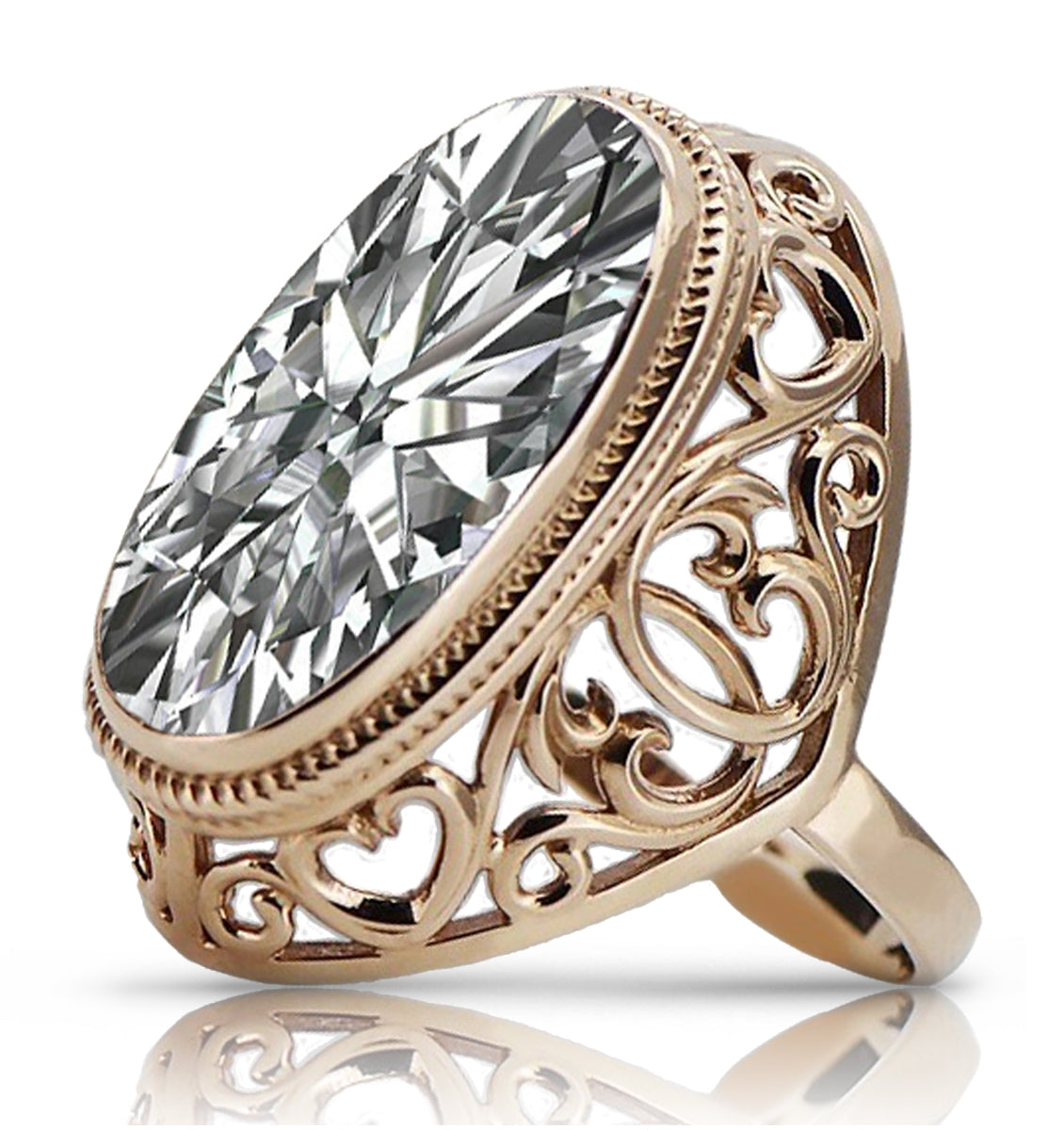 Rose pink 14k gold 585 Zircon ring vrc184 Vintage