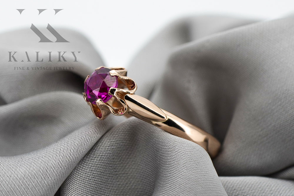 Ruby Original Vintage 14K Rose Gold Ring Vintage vrc094r vrc094r-rb