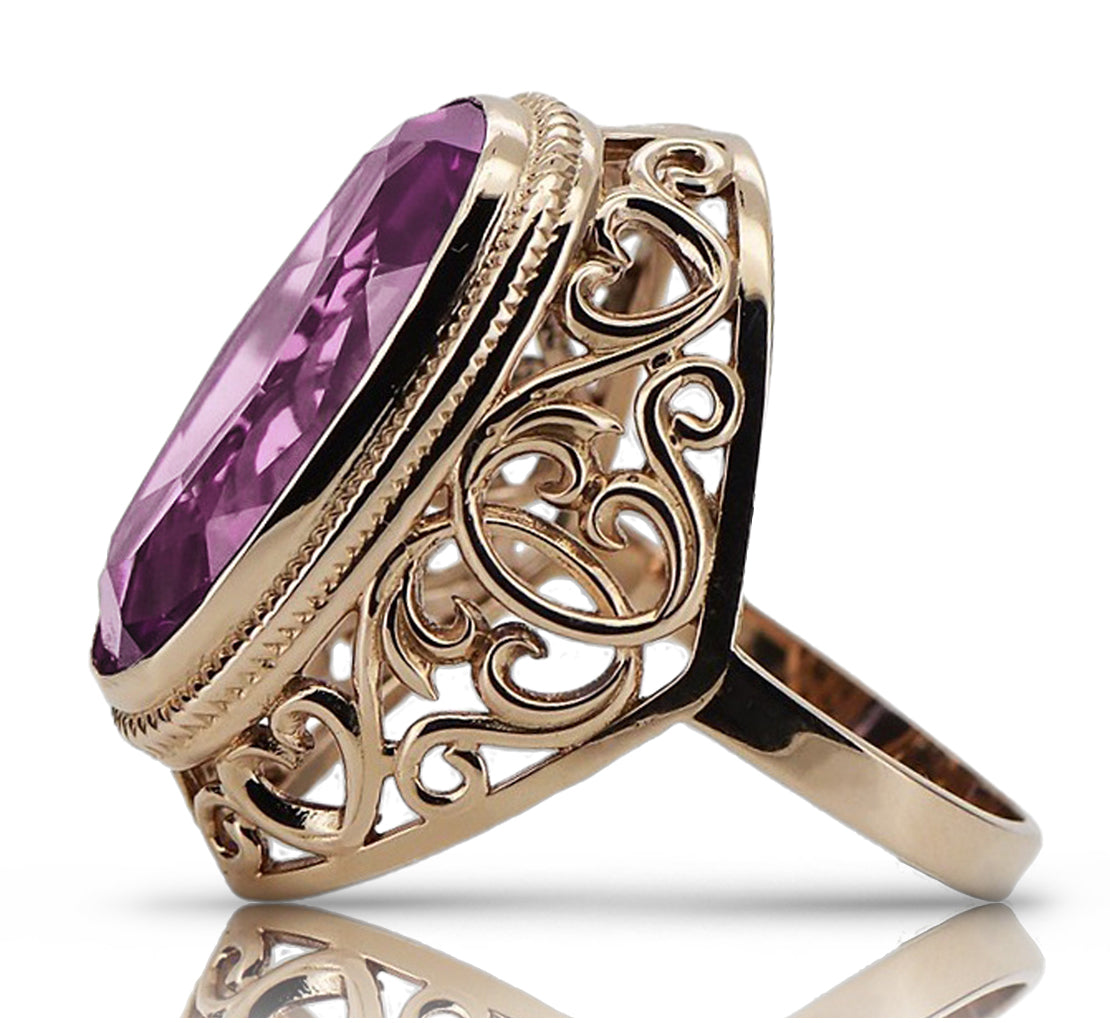 Rose pink 14k gold 585 amethyst ring vrc184 Vintage vrc184r-am