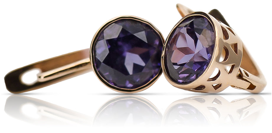 Vintage rose pink 14k 585 gold Alexandrite earrings vec107