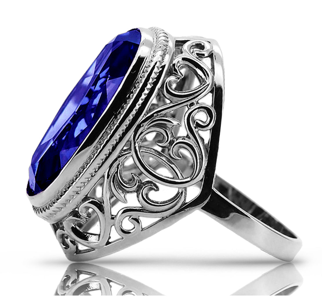 Silver 925 Soviet Russian style sapphire ring vrc184s Vintage