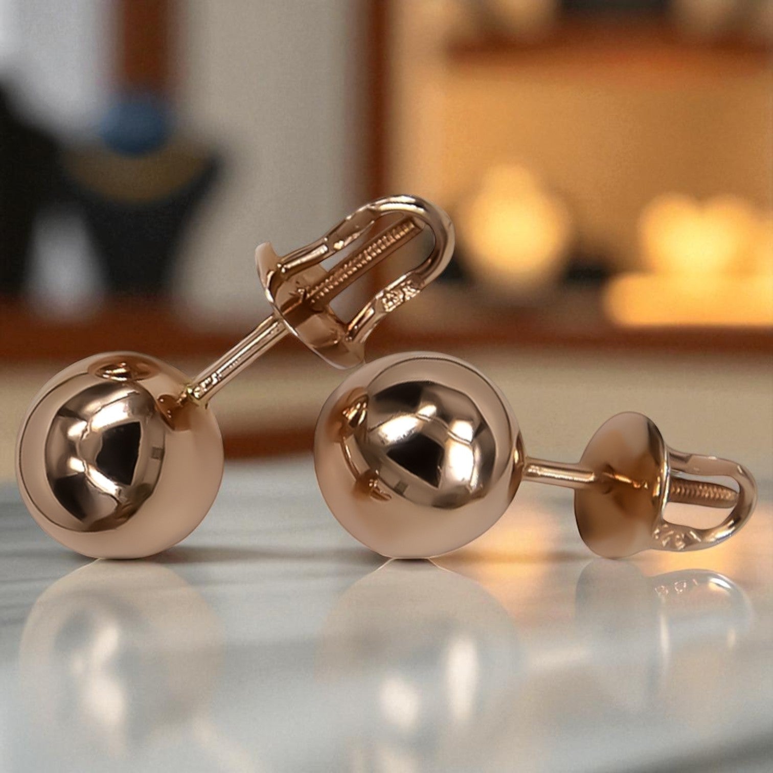 Vintage rose pink 14k 585 gold  Vintage ball earrings ven085