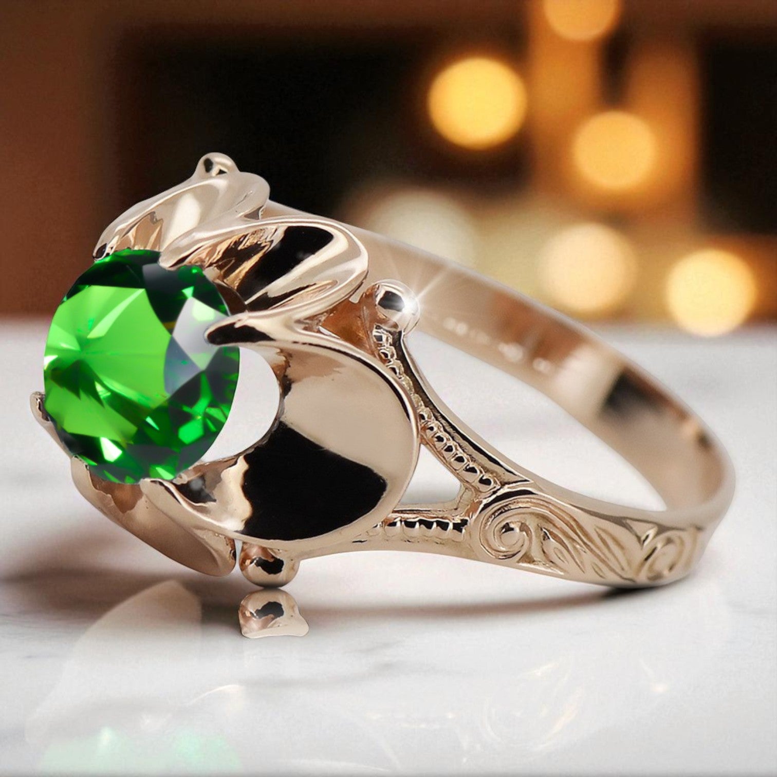 Ring Vintage style Emerald Original Vintage 14K Rose Gold vrc377r