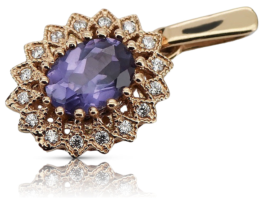 Vintage rose pink 14k 585 gold alexandrite pendant vpc018 Vintage vpc018r-ax