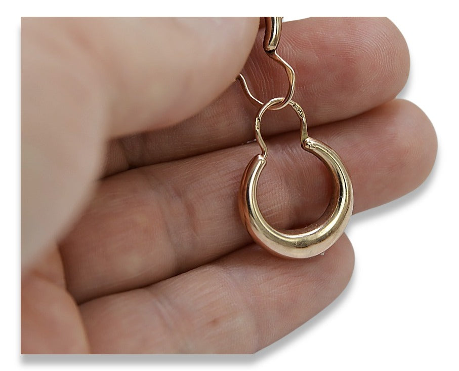 Rose pink 14k 585 gold Vintage Hoops earrings ven183
