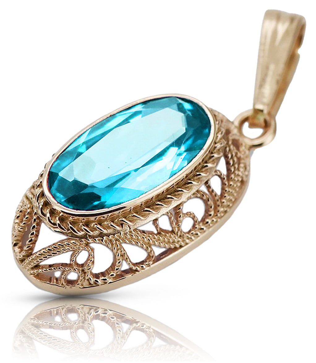 Vintage rose 14k 585 gold aquamarine pendant vpc014 Vintage vpc014r-aq