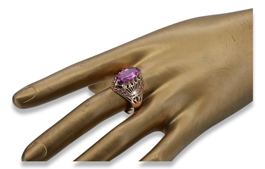 Rose pink 14k gold 585 Amethyst ring vrc020r Russian Soviet Vintage style vrc020r-am