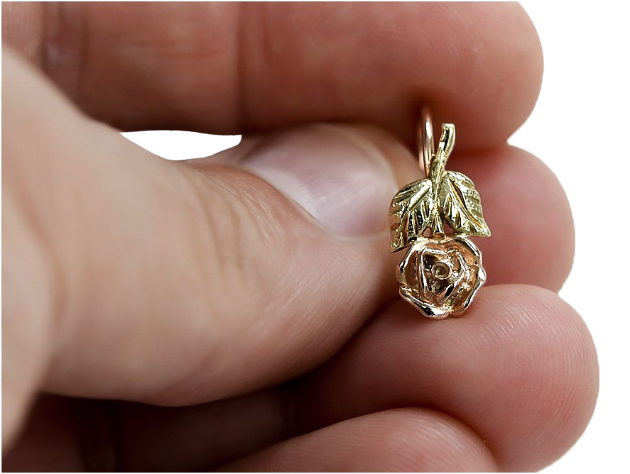 Vintage rose pink 14k 585 gold Vintage rose flower earrings ven010r