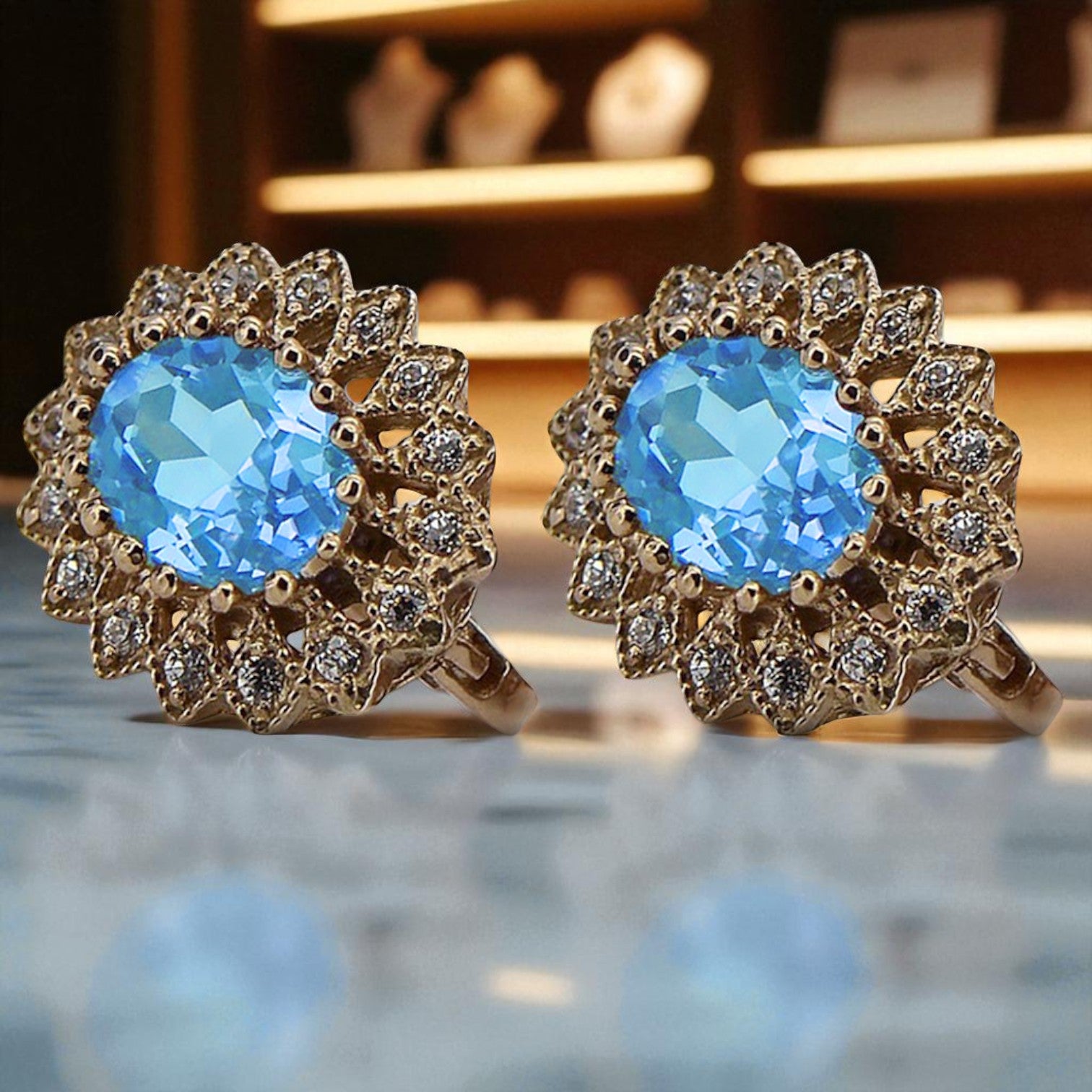 Vintage rose pink 14k 585 gold aquamarine earrings vec125 Vintage vec125r-aq