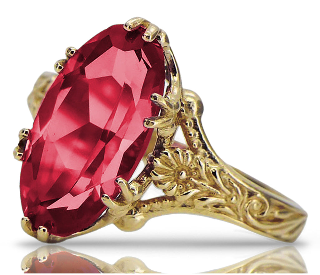 18K Yellow Gold Ruby Ring Vintage Polish Jewelry