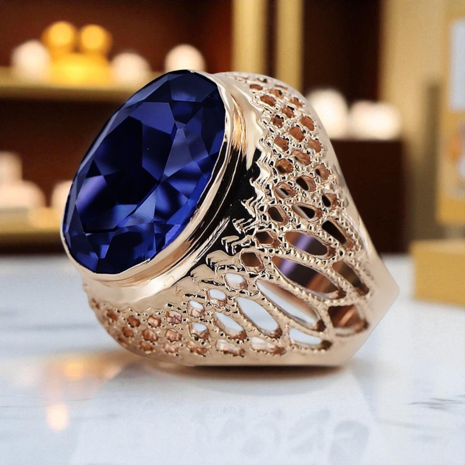 Silver 925 Rose Gold Plated Sapphire Ring vrc089rp Vintage vrc089rp-sp