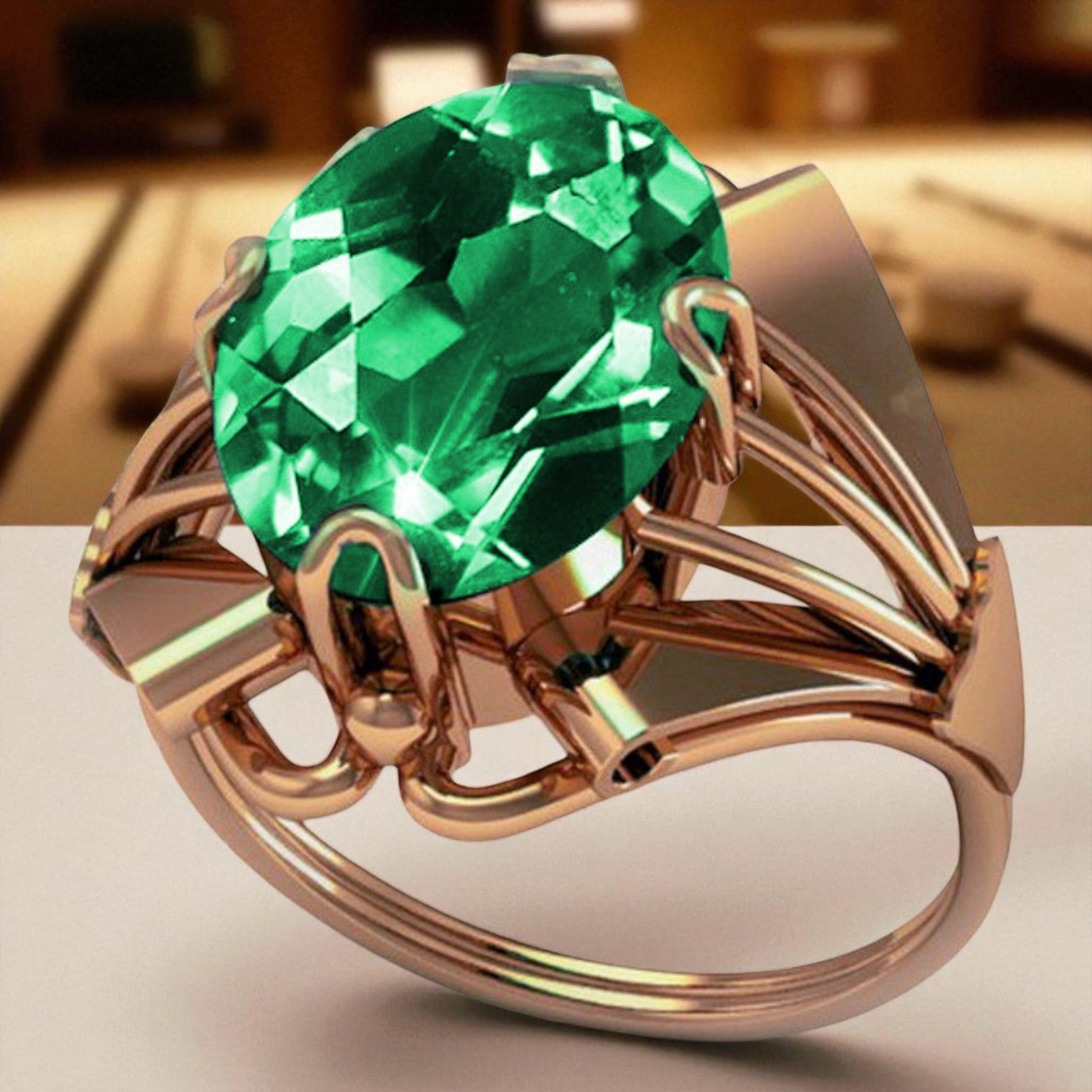 Vintage rose pink 14k gold 585 Emerald ring vrc015 Vintage