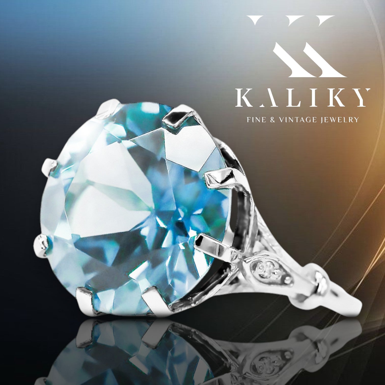 Ring Vintage Jewlery Aquamarine Sterling silver 925 vrc073s vrc073s-aq