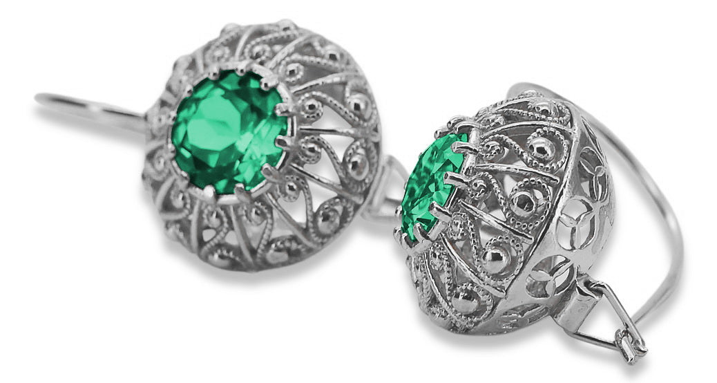 Silver 925 Emerald earrings vec002s Russian Soviet style vec002s-em