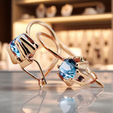 Vintage style Earrings Aquamarine Original Vintage 14K Rose Gold vec053r vec053r-aq