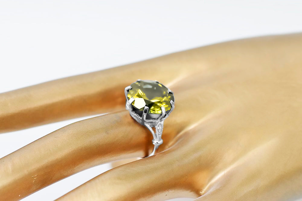 Vintage Ring Yellow Peridot Sterling silver 925 vrc073s vrc073s-yp