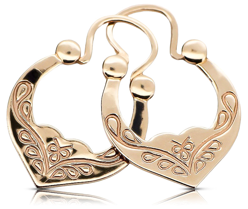 Vintage rose pink 14k 585 gold Vintage Gipsy earrings ven017