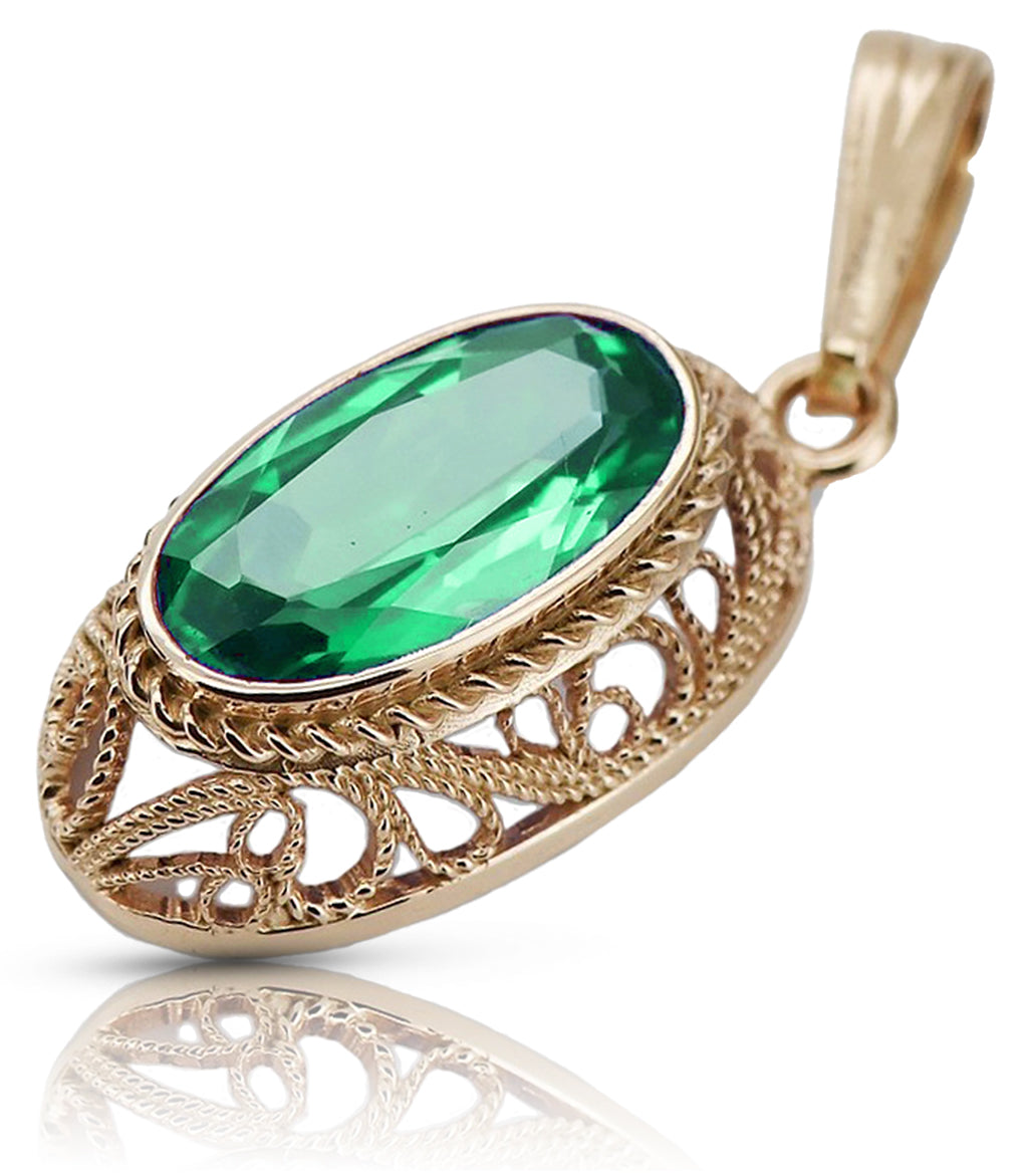 Vintage rose 14k 585 gold emerald pendant vpc014 Vintage vpc014r-em