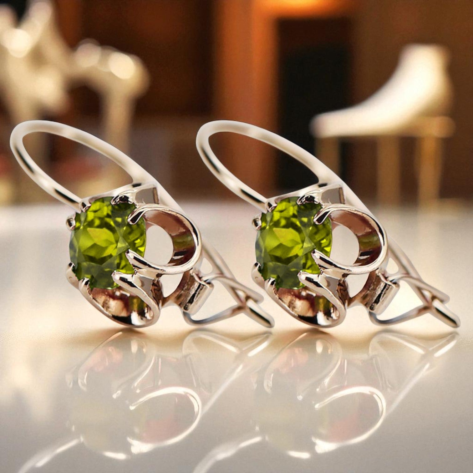 Original Vintage 14K Rose Gold Yellow Peridot Earrings Vintage Jewlery vec035r