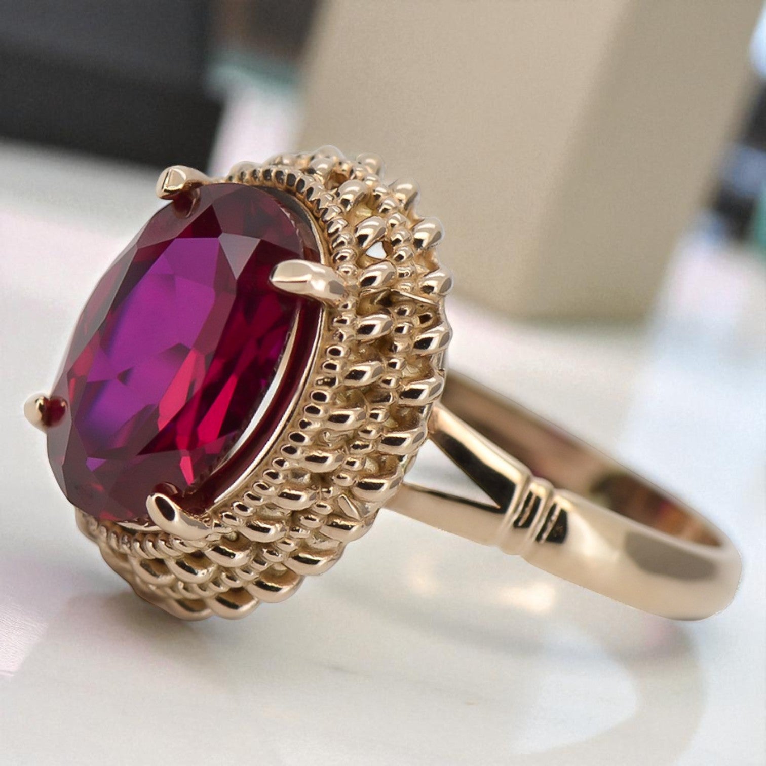 Vintage rose pink 14k gold 585 Ruby ring vrc068 Vintage vrc068r-rb