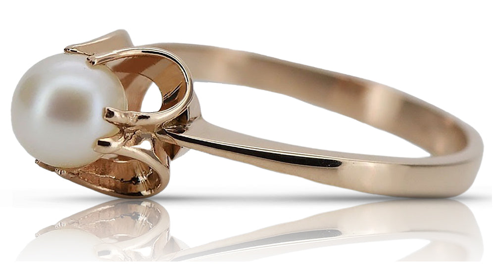 Rose pink 14k 585 gold pearl ring vrpr001 Russian Soviet Vintage style