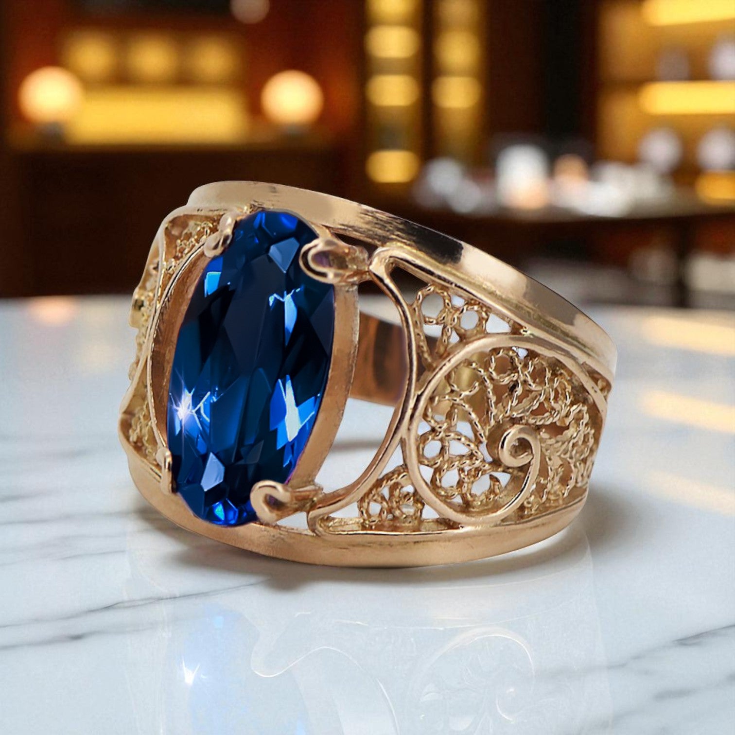 Sapphire Original Vintage 14K Rose Gold Ring Vintage vrc057r