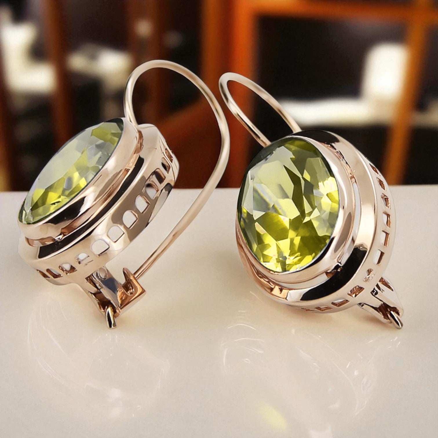 Vintage rose pink 14k 585 gold Peridot earrings vec114
