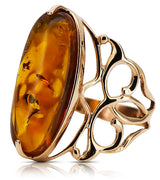 Rose 14k 585 gold amber ring vrab003 Russian Vintage jewelry style