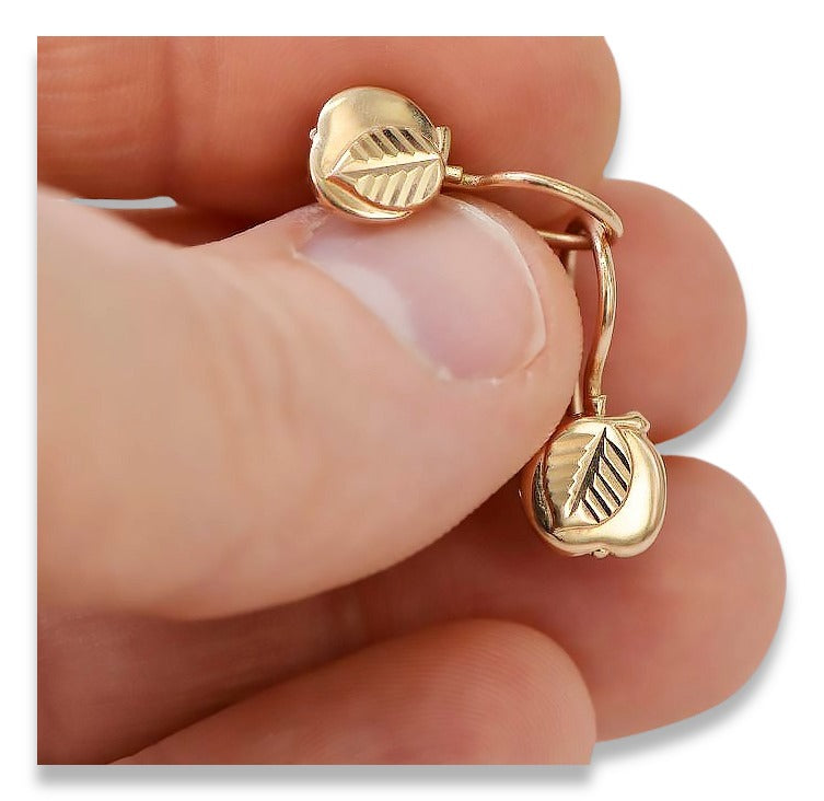 Vintage rose pink 14k 585 gold  Vintage leaf earrings ven192