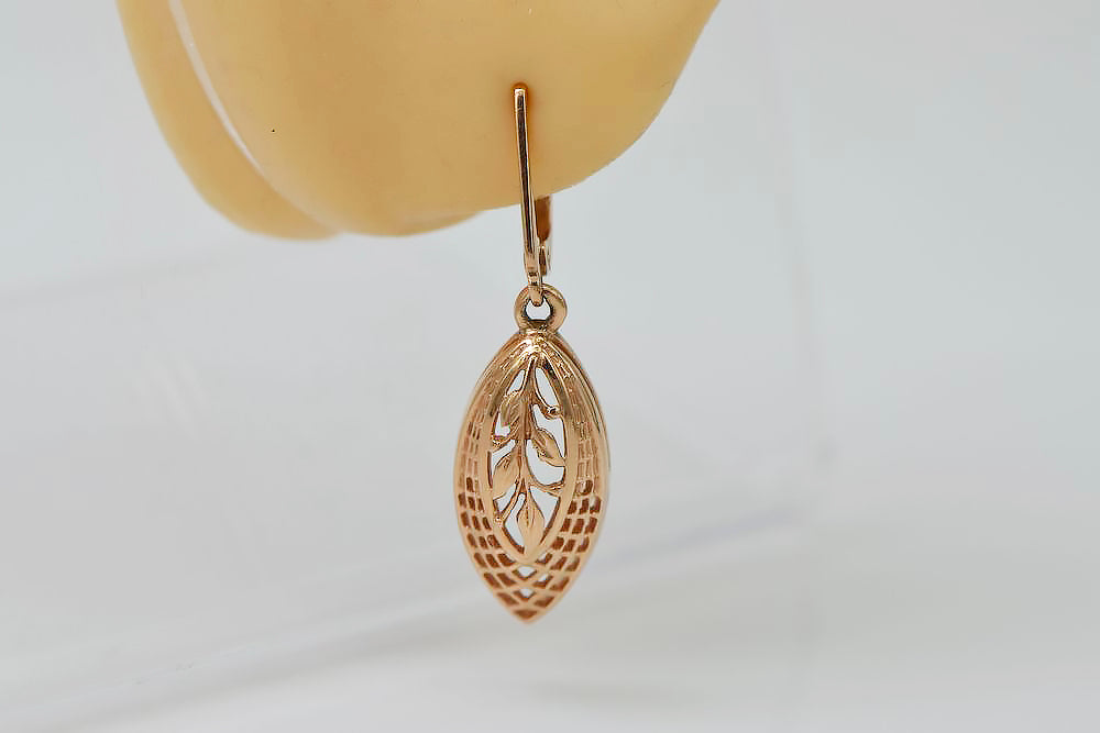 Vintage rose pink 14k 585 gold Vintage leaf earrings ven247