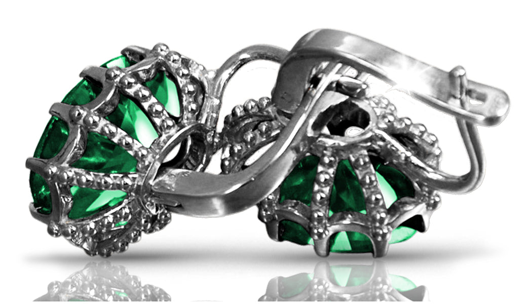 Vintage 925 Silver emerald earrings vec079s Vintage vec079s-em