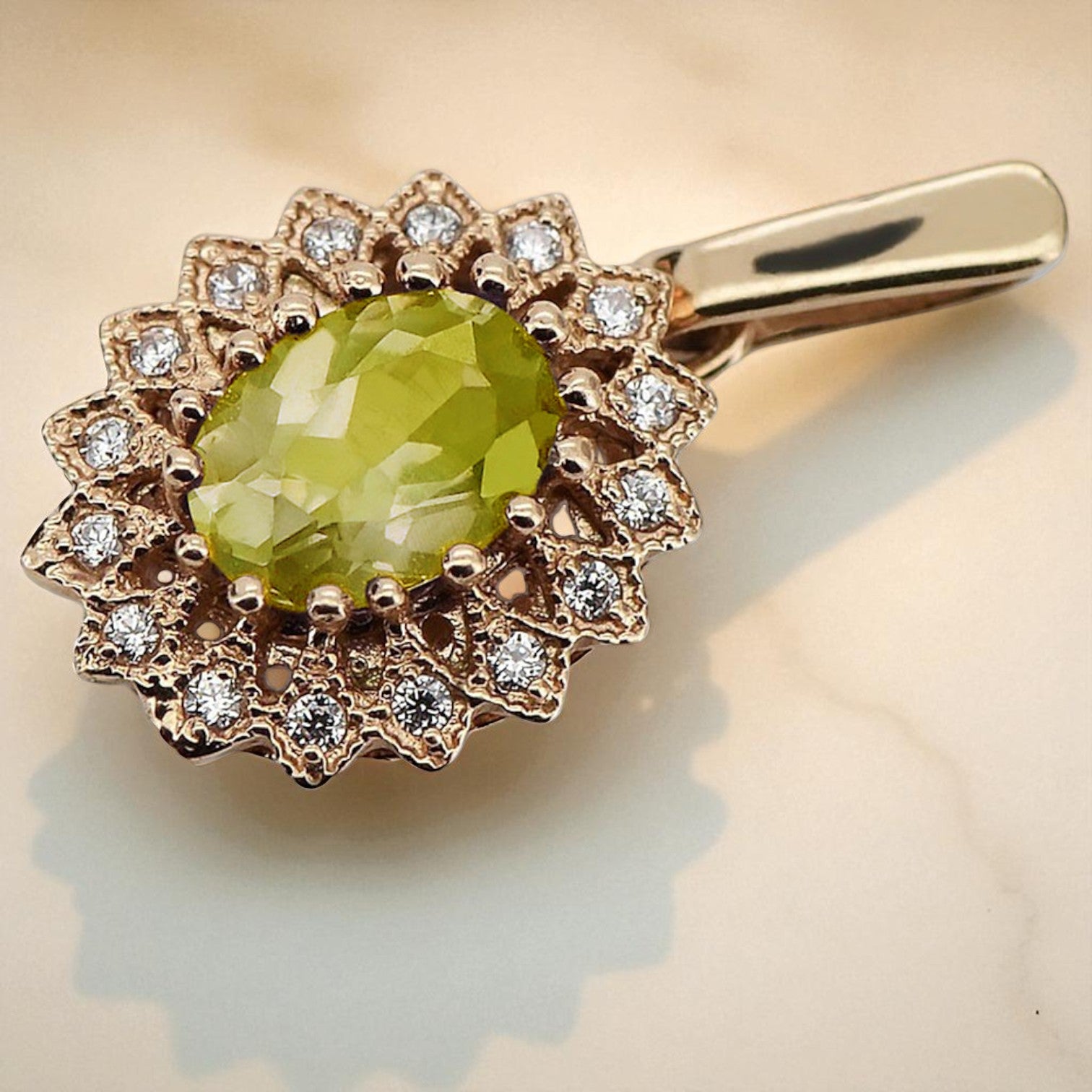 Vintage rose pink 14k 585 gold peridot pendant vpc018 Vintage vpc018r-yp