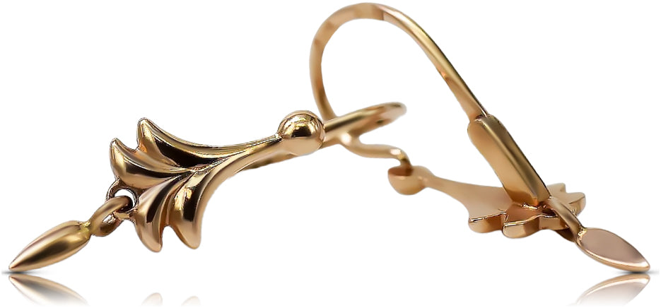 Vintage rose pink 14k 585 gold  Vintage leaf earrings ven209
