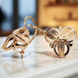 Vintage rose pink 14k 585 gold Vintage leaf earrings ven064