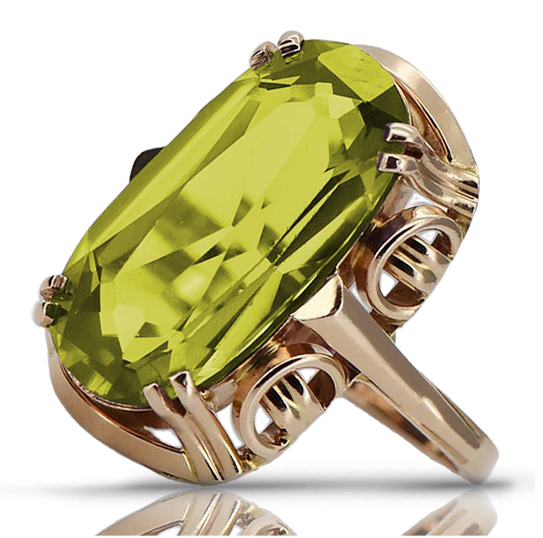 Rose pink 14k gold 585 Peridot ring vrc038r Russian Soviet Vintage style vrc038r-yp