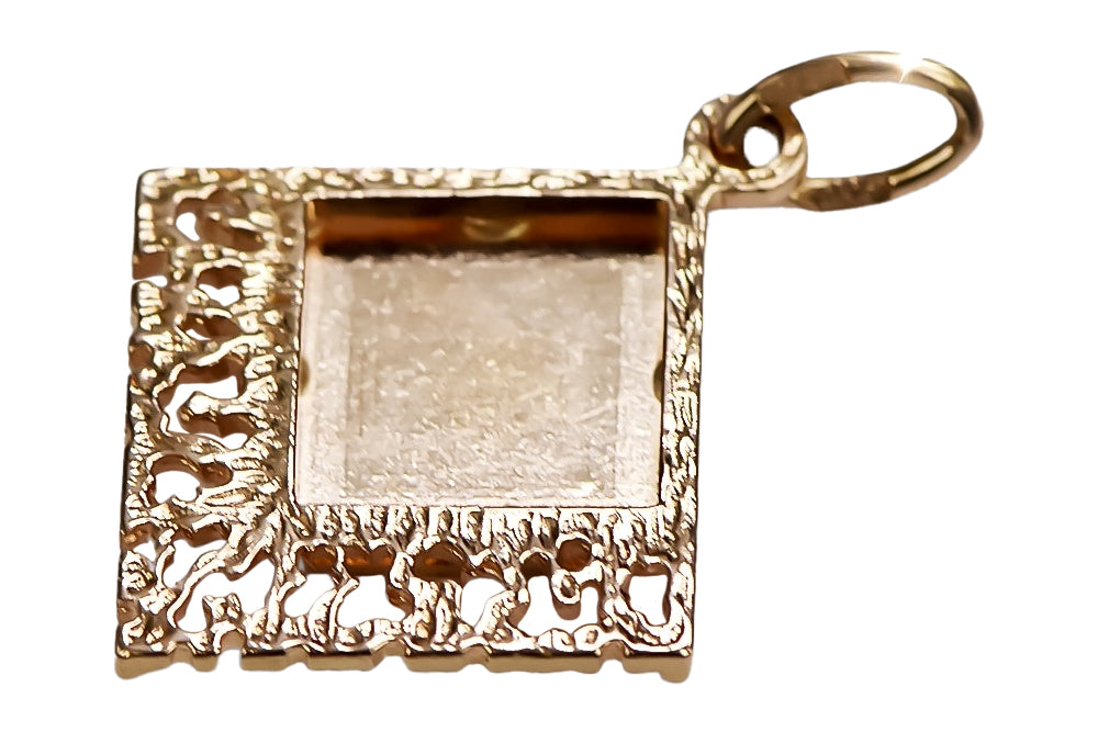 Vintage rose pink 14k 585 gold Vintage square pendant vpn041