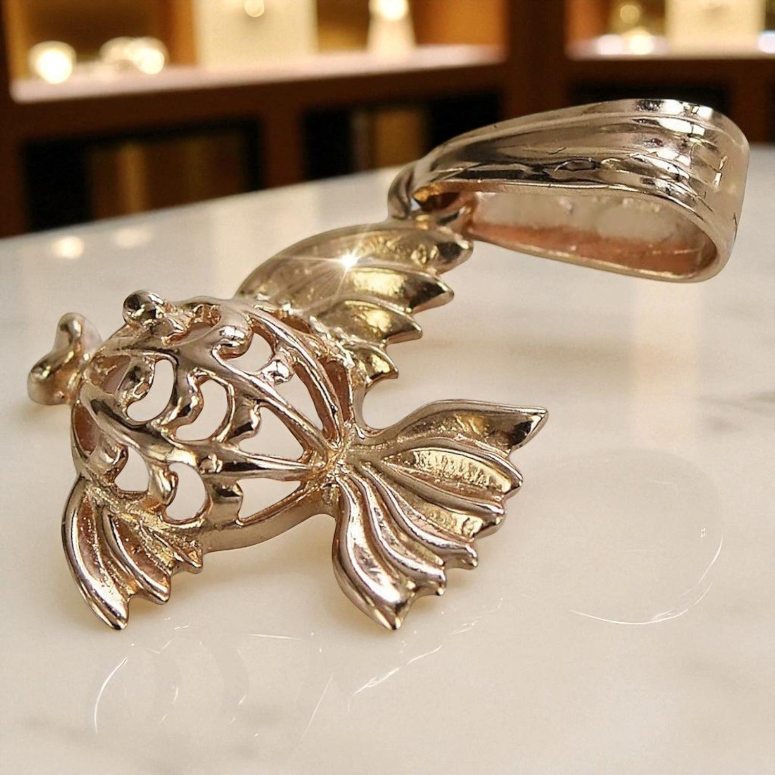 Vintage rose pink 14k 585 gold Vintage fish pendant vpn021