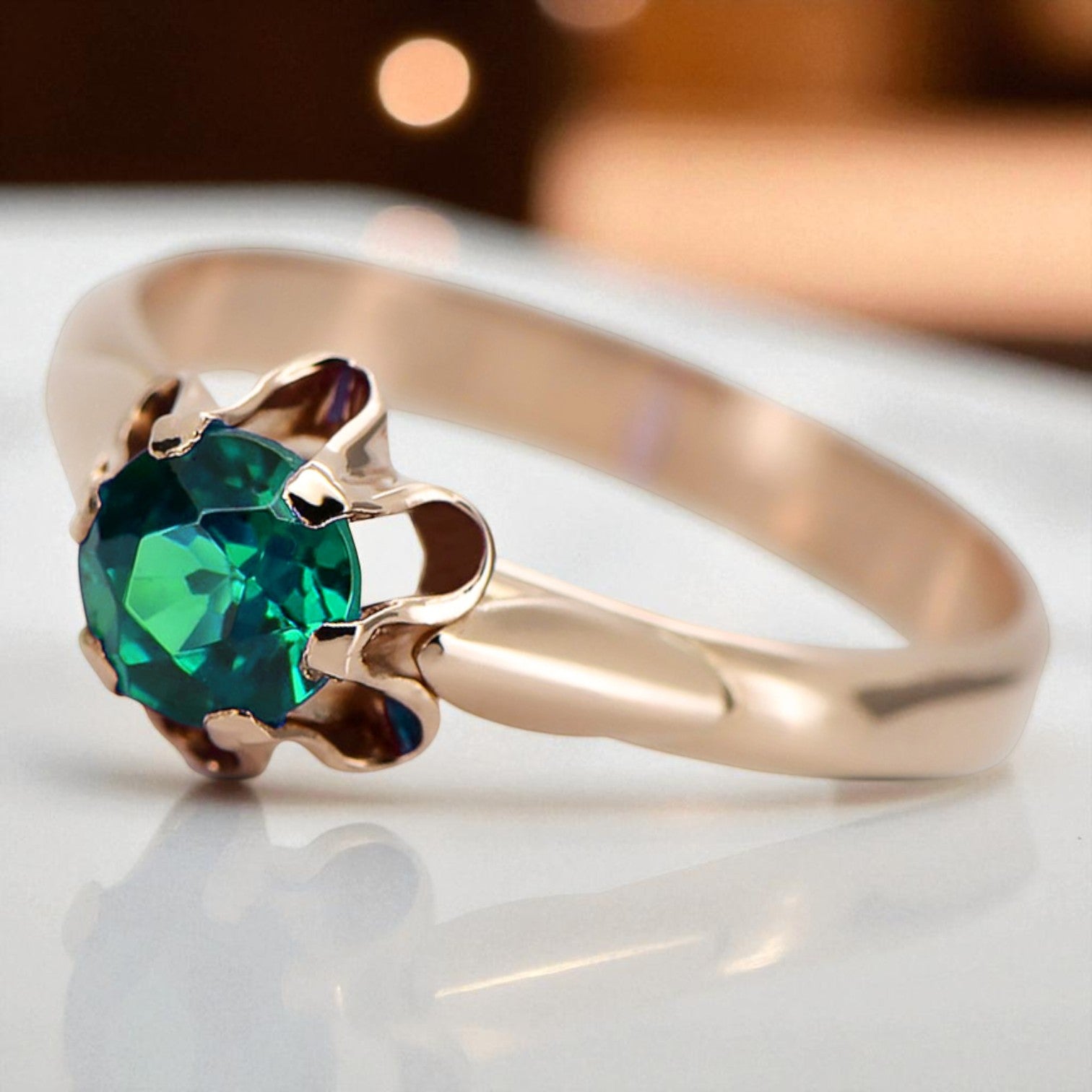 Original Vintage 14K Rose Gold Emerald Ring Vintage style vrc094r vrc094r-em